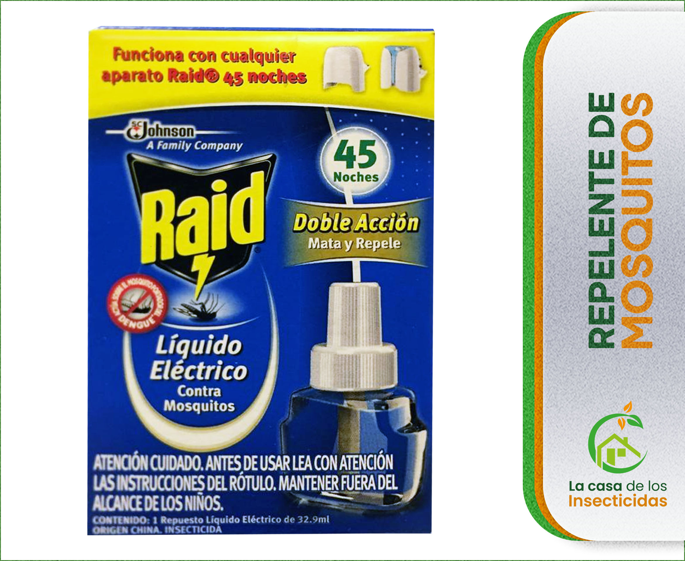 Raid 45 Noches REPUESTO. Liquido repelente de mosquitos en hogar.